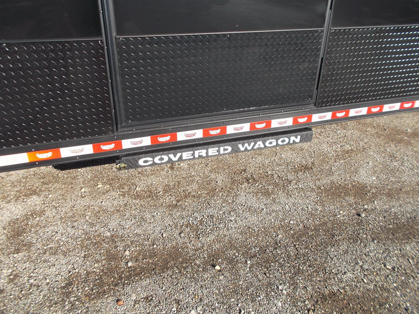 New 2025 COVERED WAGON 8.5x28 Race Trailer / Cargo Trailer / XXL Package / 7'6" Interior Height / Split 7000# Torsion Axles / Heavy Duty Extra Wide Ramp / .080 Black Poly Core / Rear Spoiler w/ LEDS / Side Wall Escape Door / Mag Wheels / Black Out Package