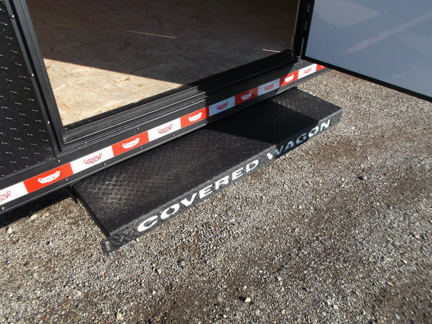 New 2025 COVERED WAGON 8.5x28 Race Trailer / Cargo Trailer / XXL Package / 7'6" Interior Height / Split 7000# Torsion Axles / Heavy Duty Extra Wide Ramp / .080 Black Poly Core / Rear Spoiler w/ LEDS / Side Wall Escape Door / Mag Wheels / Black Out Package