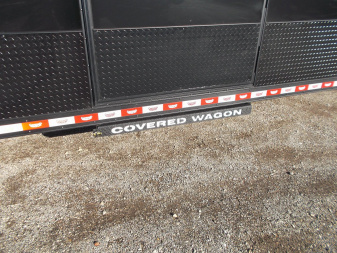 New 2025 COVERED WAGON 8.5x28 Race Trailer / Cargo Trailer / XXL Package / 7'6" Interior Height / Split 7000# Torsion Axles / Heavy Duty Extra Wide Ramp / .080 Black Poly Core / Rear Spoiler w/ LEDS / Side Wall Escape Door / Mag Wheels / Black Out Package