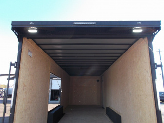 New 2025 COVERED WAGON 8.5x28 Race Trailer / Cargo Trailer / XXL Package / 7'6" Interior Height / Split 7000# Torsion Axles / Heavy Duty Extra Wide Ramp / .080 Black Poly Core / Rear Spoiler w/ LEDS / Side Wall Escape Door / Mag Wheels / Black Out Package