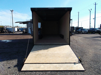 New 2025 COVERED WAGON 8.5x28 Race Trailer / Cargo Trailer / XXL Package / 7'6" Interior Height / Split 7000# Torsion Axles / Heavy Duty Extra Wide Ramp / .080 Black Poly Core / Rear Spoiler w/ LEDS / Side Wall Escape Door / Mag Wheels / Black Out Package