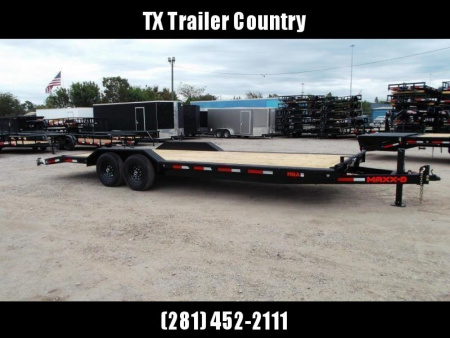 New 2025 Maxxd 102x24 10K H5X Car Hauler / Flatbed Trailer / Equipment Hauler / Powder Coated / 5200# Axles / Drive Over Fenders / 5ft Stow Away C-Channel Ramps