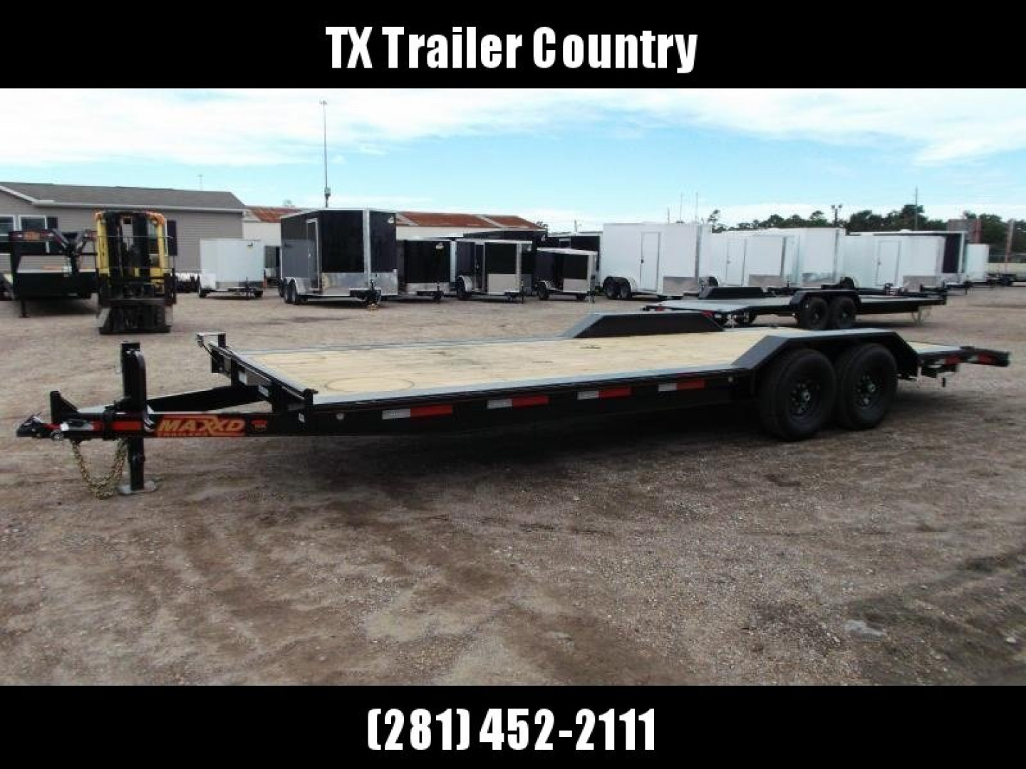 New 2025 Maxxd 102x24 10K H5X Car Hauler / Flatbed Trailer / Equipment Hauler / Powder Coated / 5200# Axles / Drive Over Fenders / 5ft Stow Away C-Channel Ramps