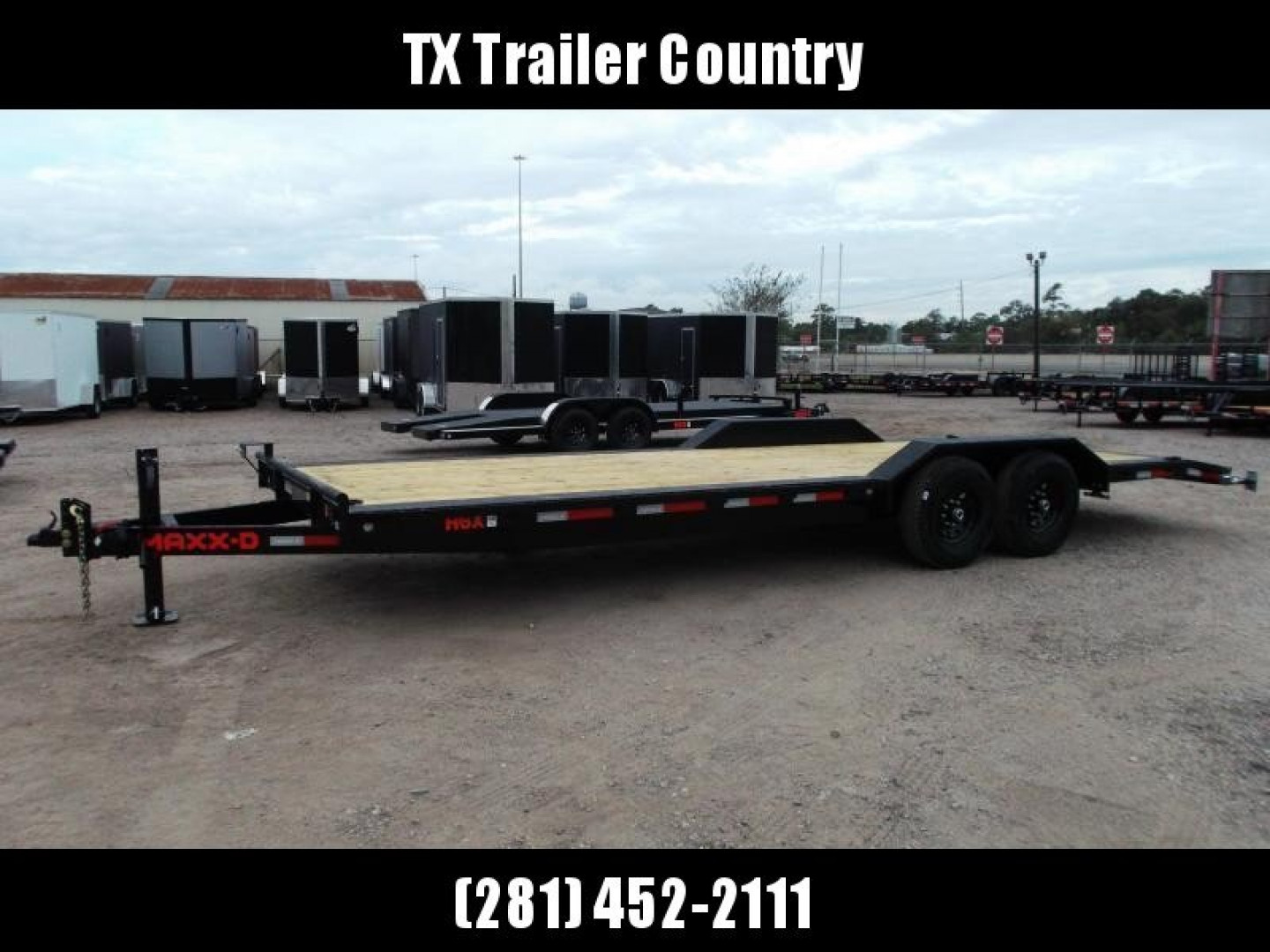 New 2025 Maxxd 102x24 10K H5X Car Hauler / Flatbed Trailer / Equipment Hauler / Powder Coated / 5200# Axles / Drive Over Fenders / 5ft Stow Away C-Channel Ramps