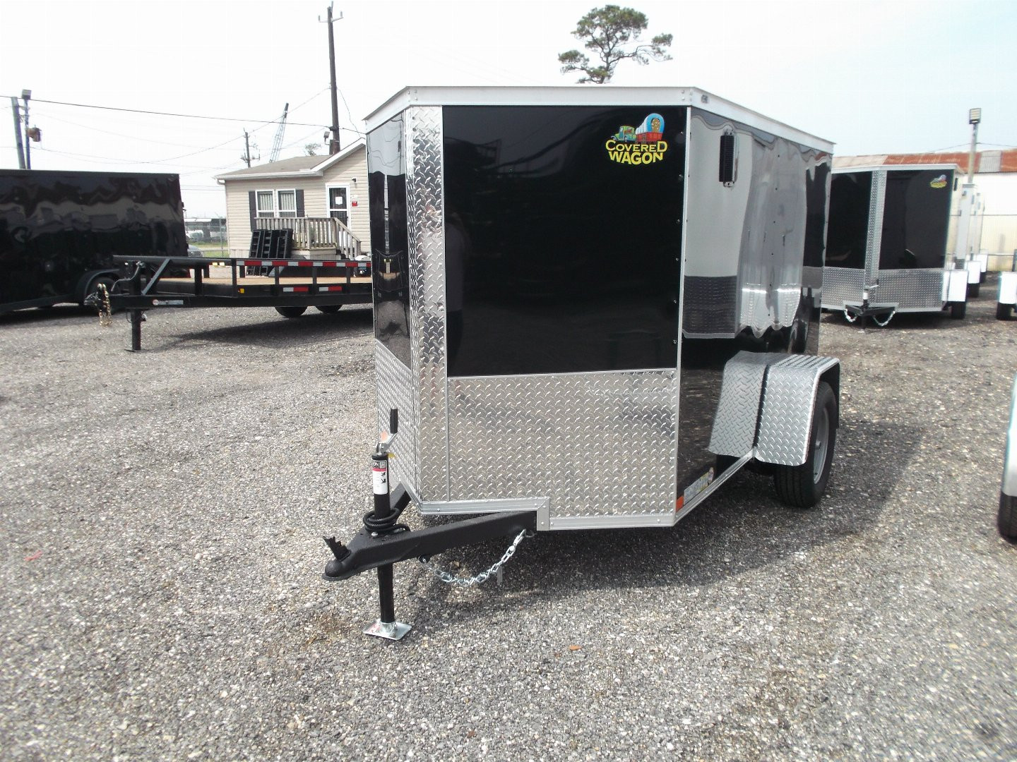 New 2025 COVERED WAGON TRAILERS 5x8 Single Axle Cargo Trailer / Enclosed Trailer / Ramp / Side Door / .030 Black Semi-Screwless Exterior