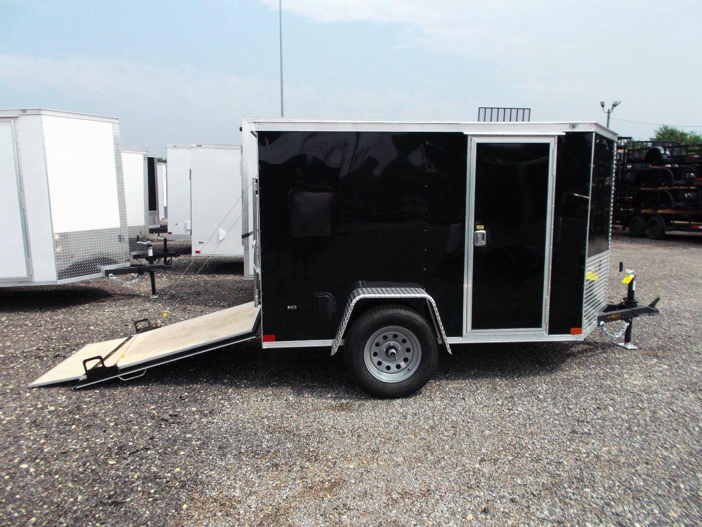 New 2025 COVERED WAGON TRAILERS 5x8 Single Axle Cargo Trailer / Enclosed Trailer / Ramp / Side Door / .030 Black Semi-Screwless Exterior