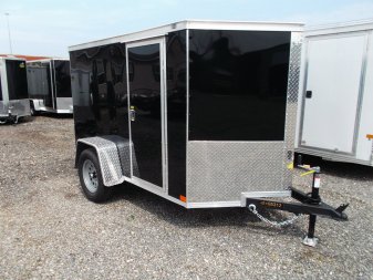 New 2025 COVERED WAGON TRAILERS 5x8 Single Axle Cargo Trailer / Enclosed Trailer / Ramp / Side Door / .030 Black Semi-Screwless Exterior