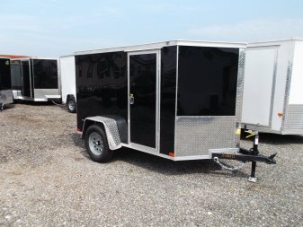 New 2025 COVERED WAGON TRAILERS 5x8 Single Axle Cargo Trailer / Enclosed Trailer / Ramp / Side Door / .030 Black Semi-Screwless Exterior