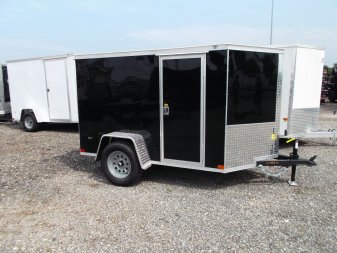 New 2025 COVERED WAGON TRAILERS 5x8 Single Axle Cargo Trailer / Enclosed Trailer / Ramp / Side Door / .030 Black Semi-Screwless Exterior