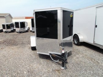 New 2025 COVERED WAGON TRAILERS 5x8 Single Axle Cargo Trailer / Enclosed Trailer / Ramp / Side Door / .030 Black Semi-Screwless Exterior