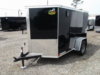New 2025 COVERED WAGON TRAILERS 5x8 Single Axle Cargo Trailer / Enclosed Trailer / Ramp / Side Door / .030 Black Semi-Screwless Exterior