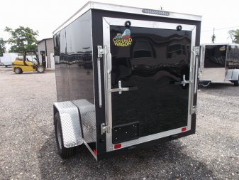 New 2025 COVERED WAGON TRAILERS 5x8 Single Axle Cargo Trailer / Enclosed Trailer / Ramp / Side Door / .030 Black Semi-Screwless Exterior