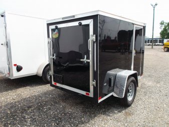 New 2025 COVERED WAGON TRAILERS 5x8 Single Axle Cargo Trailer / Enclosed Trailer / Ramp / Side Door / .030 Black Semi-Screwless Exterior