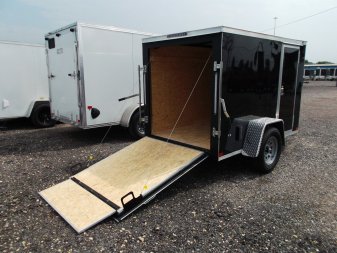 New 2025 COVERED WAGON TRAILERS 5x8 Single Axle Cargo Trailer / Enclosed Trailer / Ramp / Side Door / .030 Black Semi-Screwless Exterior