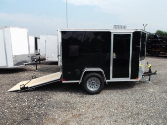 New 2025 COVERED WAGON TRAILERS 5x8 Single Axle Cargo Trailer / Enclosed Trailer / Ramp / Side Door / .030 Black Semi-Screwless Exterior
