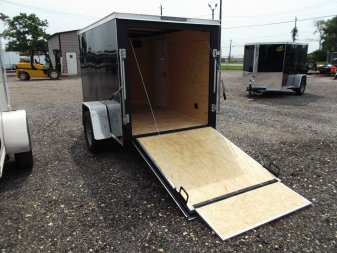 New 2025 COVERED WAGON TRAILERS 5x8 Single Axle Cargo Trailer / Enclosed Trailer / Ramp / Side Door / .030 Black Semi-Screwless Exterior