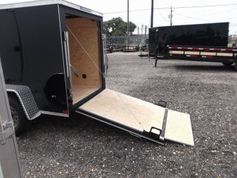 New 2025 COVERED WAGON TRAILERS 5x8 Single Axle Cargo Trailer / Enclosed Trailer / Ramp / Side Door / .030 Black Semi-Screwless Exterior
