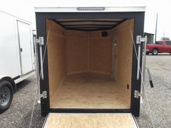 New 2025 COVERED WAGON TRAILERS 5x8 Single Axle Cargo Trailer / Enclosed Trailer / Ramp / Side Door / .030 Black Semi-Screwless Exterior