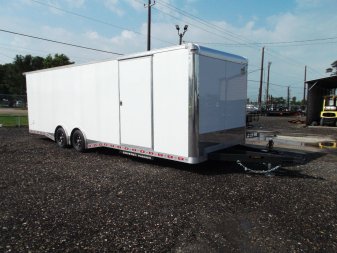New 2025 COVERED WAGON TRAILERS 8.5x28 Race Trailer / Cargo Trailer / XXL Package / 7'6" Interior Height / Split 7000# Torsion Axles / Heavy Duty Extra Wide Ramp / .080 White Poly Core Exterior