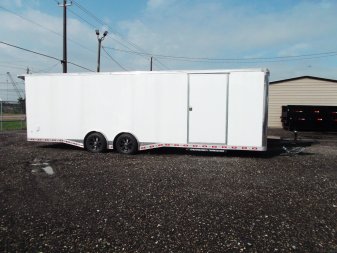 New 2025 COVERED WAGON TRAILERS 8.5x28 Race Trailer / Cargo Trailer / XXL Package / 7'6" Interior Height / Split 7000# Torsion Axles / Heavy Duty Extra Wide Ramp / .080 White Poly Core Exterior