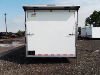 New 2025 COVERED WAGON TRAILERS 8.5x28 Race Trailer / Cargo Trailer / XXL Package / 7'6" Interior Height / Split 7000# Torsion Axles / Heavy Duty Extra Wide Ramp / .080 White Poly Core Exterior