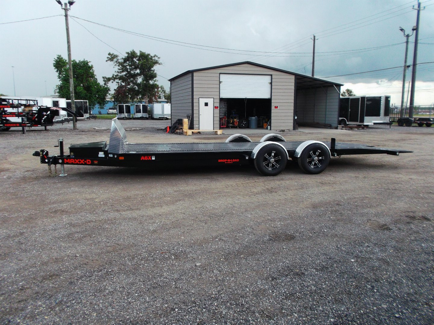New 2025 MAXXD 24ft A6X Drop N Load 10K Car Hauler / Racing Trailer / Black Powder Coated / 30" ATP Rock Guard / Mag Wheels / Winch Plate / E-Track / 6 In-Floor LED Lights