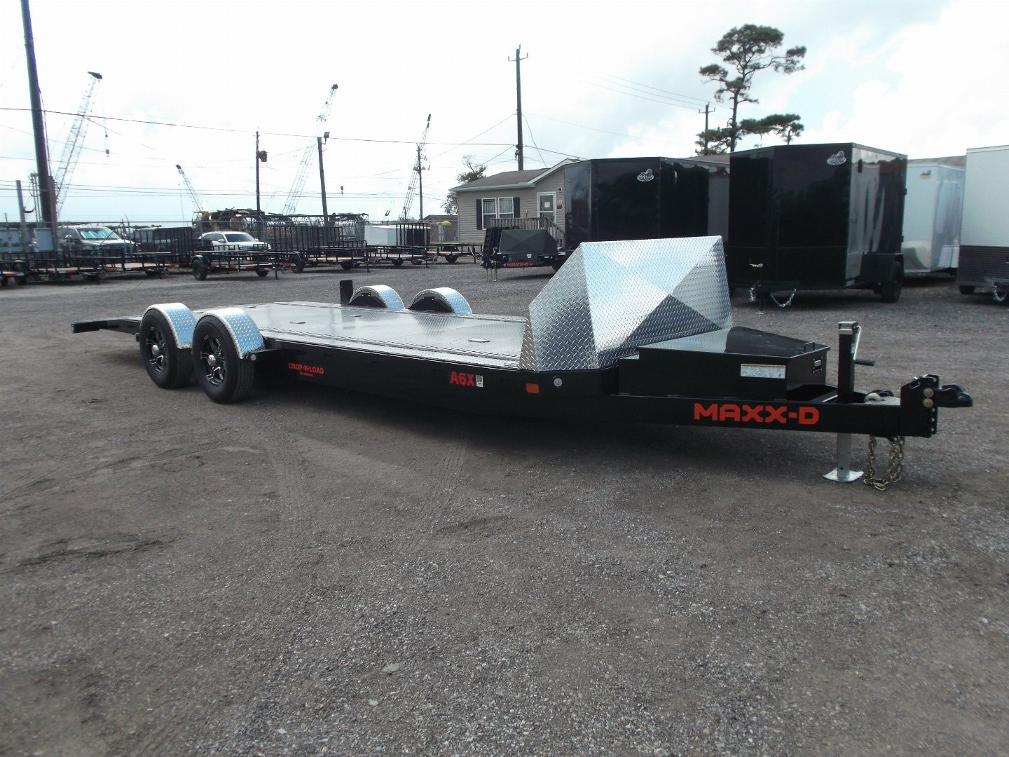 New 2025 MAXXD 24ft A6X Drop N Load 10K Car Hauler / Racing Trailer / Black Powder Coated / 30" ATP Rock Guard / Mag Wheels / Winch Plate / E-Track / 6 In-Floor LED Lights