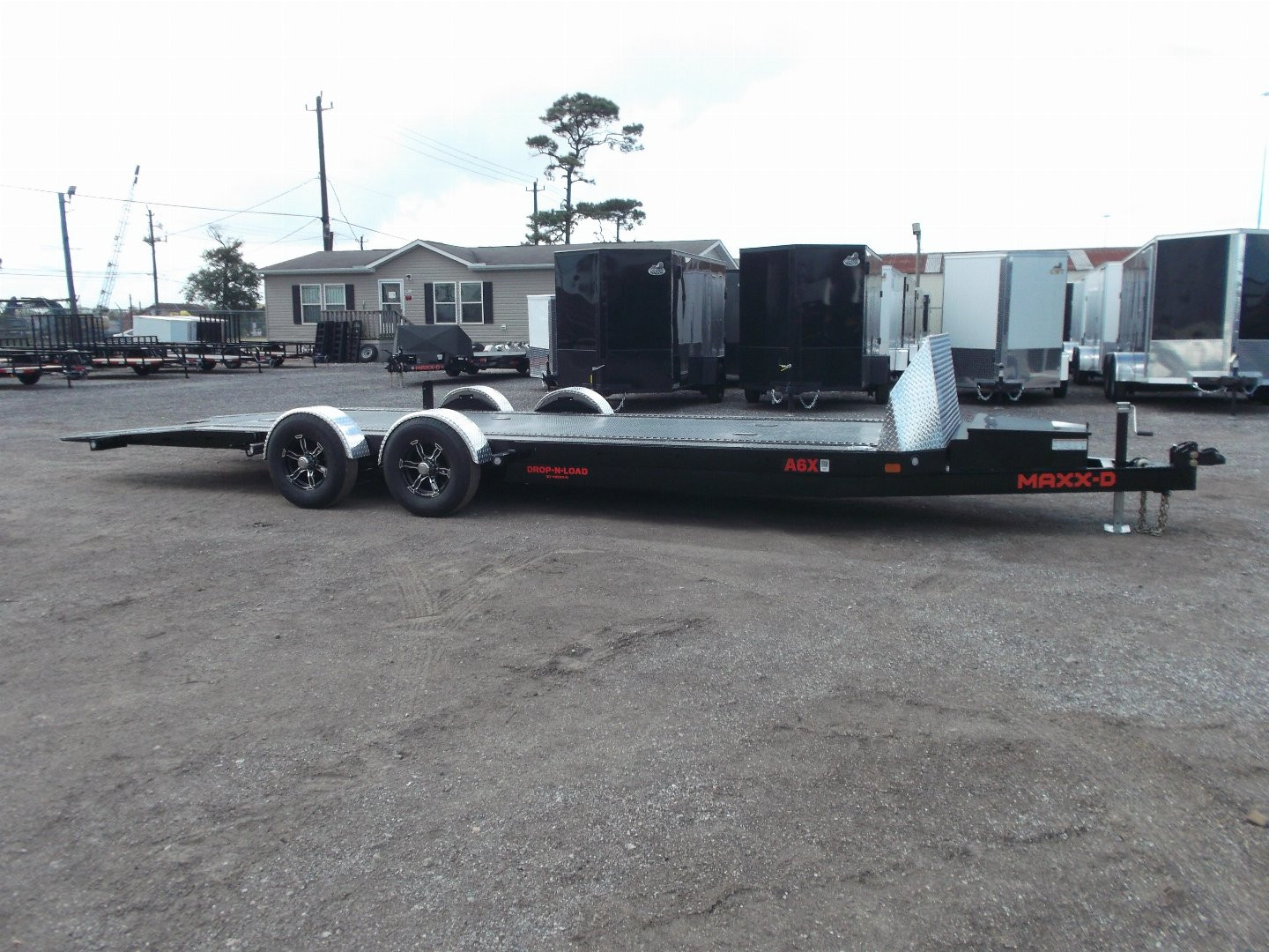 New 2025 MAXXD 24ft A6X Drop N Load 10K Car Hauler / Racing Trailer / Black Powder Coated / 30" ATP Rock Guard / Mag Wheels / Winch Plate / E-Track / 6 In-Floor LED Lights