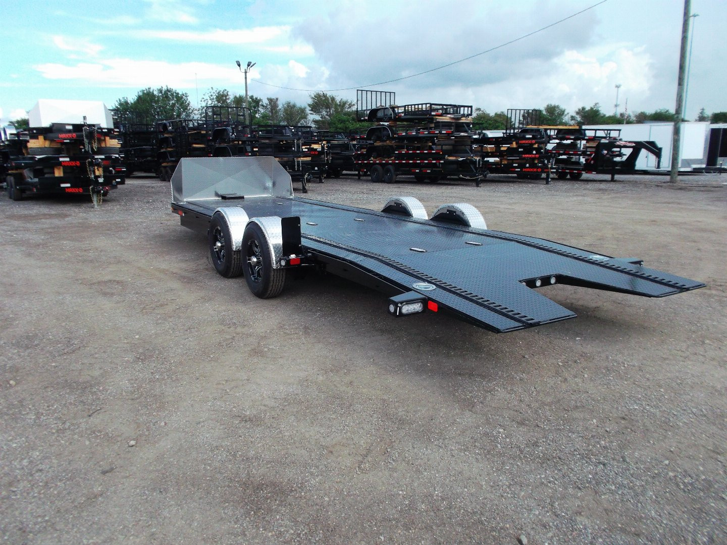 New 2025 MAXXD 24ft A6X Drop N Load 10K Car Hauler / Racing Trailer / Black Powder Coated / 30" ATP Rock Guard / Mag Wheels / Winch Plate / E-Track / 6 In-Floor LED Lights