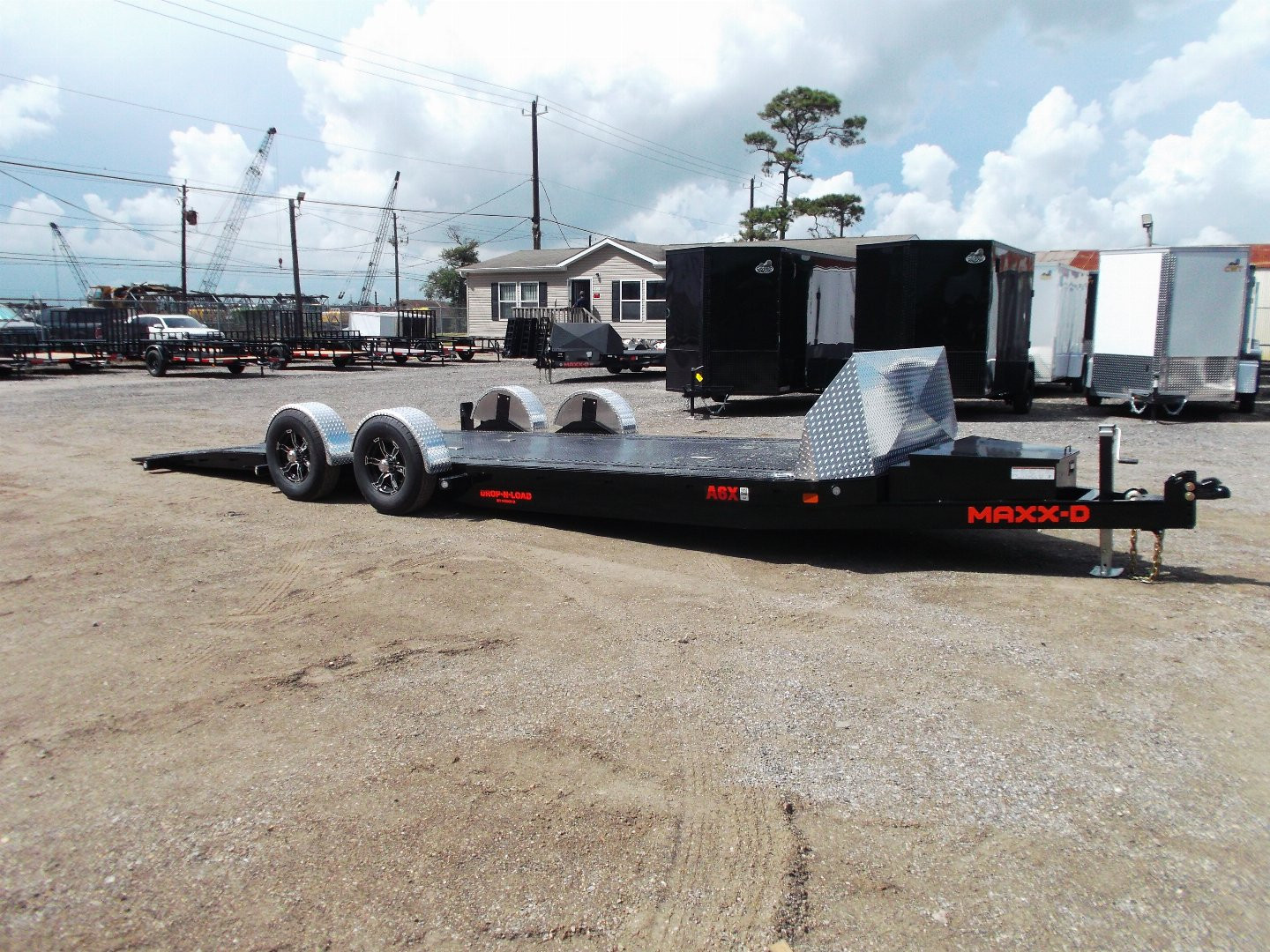 New 2025 MAXXD 24ft A6X Drop N Load 10K Car Hauler / Racing Trailer / Black Powder Coated / 30" ATP Rock Guard / Mag Wheels / Winch Plate / E-Track / 6 In-Floor LED Lights