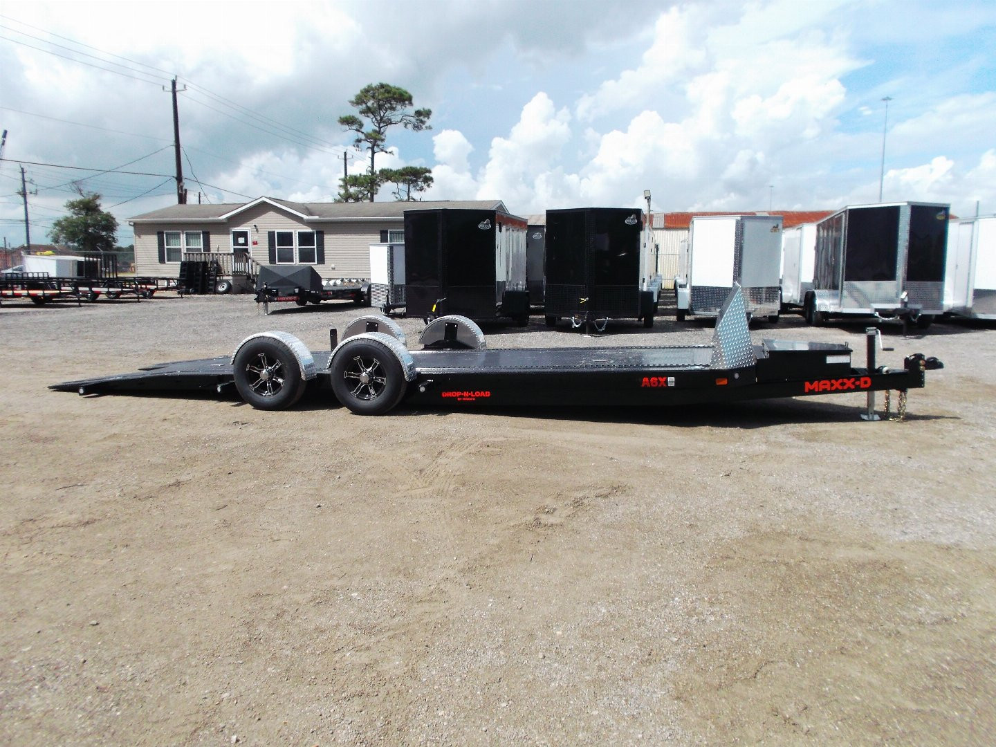 New 2025 MAXXD 24ft A6X Drop N Load 10K Car Hauler / Racing Trailer / Black Powder Coated / 30" ATP Rock Guard / Mag Wheels / Winch Plate / E-Track / 6 In-Floor LED Lights