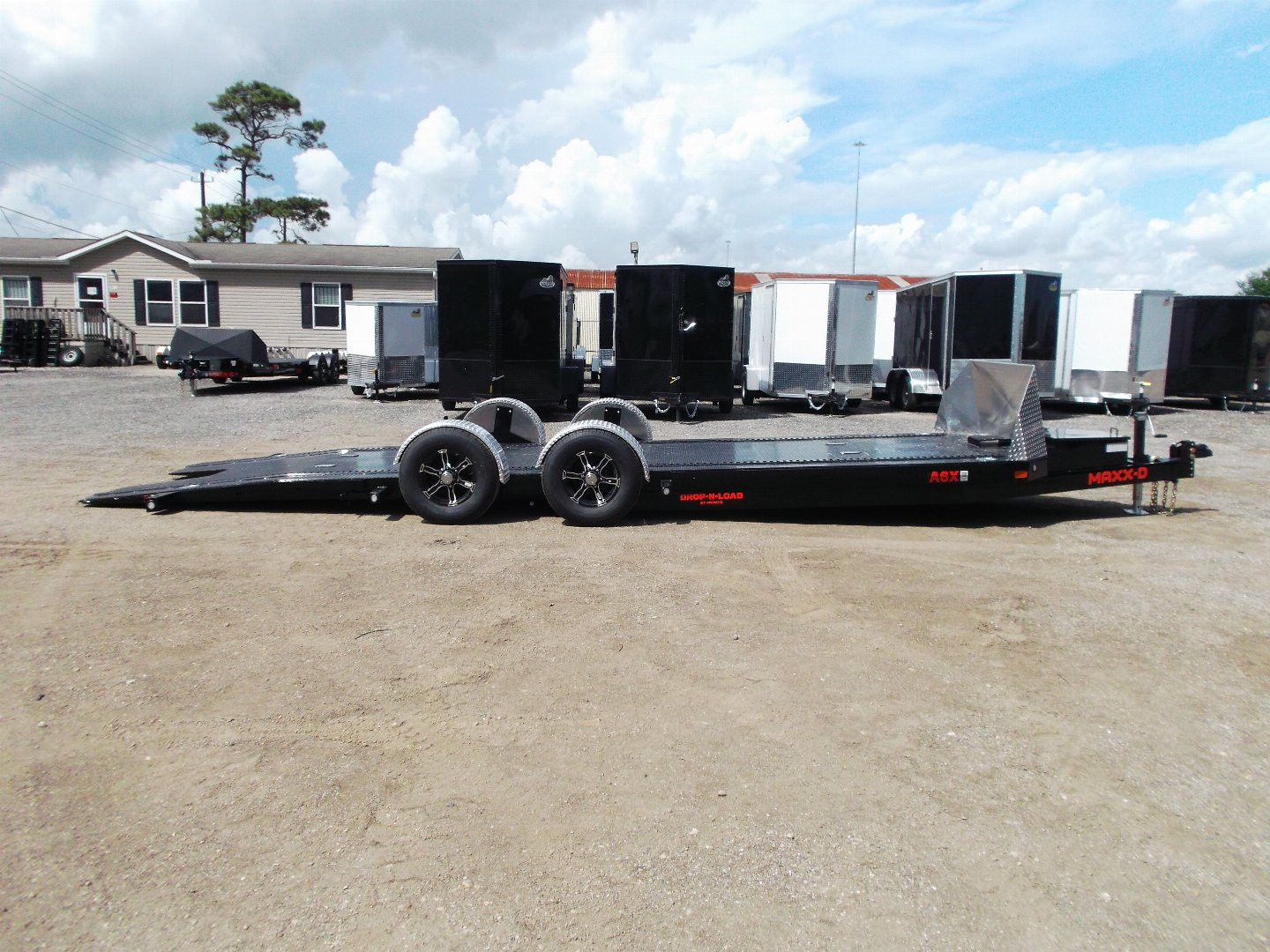 New 2025 MAXXD 24ft A6X Drop N Load 10K Car Hauler / Racing Trailer / Black Powder Coated / 30" ATP Rock Guard / Mag Wheels / Winch Plate / E-Track / 6 In-Floor LED Lights