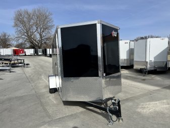 New NEW 2025 AERO 6x12 +2 V WHITE Interior QUALITYAluminum Wheels Matching aluminum Spare Tire and Mount included $240 value Enclosed Rear Ramp Cargo Trailer