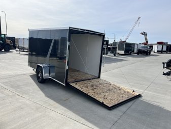 New NEW 2025 AERO 6x12 +2 V WHITE Interior QUALITYAluminum Wheels Matching aluminum Spare Tire and Mount included $240 value Enclosed Rear Ramp Cargo Trailer