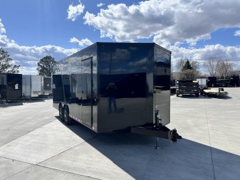 New NEW 2025 AERO 8.5x20 +2’V, 2-7000lb axles= 14K 7’ TALL, 3/8 WOOD Interior, BLACKOUT  EDITION- QUALITY Aluminum Wheels Enclosed Car Hauler Trailer