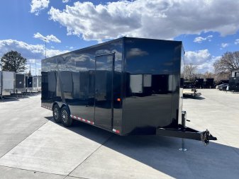 New NEW 2025 AERO 8.5x20 +2’V, 2-7000lb axles= 14K 7’ TALL, 3/8 WOOD Interior, BLACKOUT  EDITION- QUALITY Aluminum Wheels Enclosed Car Hauler Trailer