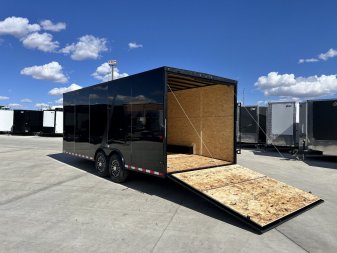 New NEW 2025 AERO 8.5x20 +2’V, 2-7000lb axles= 14K 7’ TALL, 3/8 WOOD Interior, BLACKOUT  EDITION- QUALITY Aluminum Wheels Enclosed Car Hauler Trailer