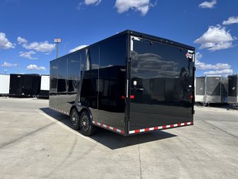 New NEW 2025 AERO 8.5x20 +2’V, 2-7000lb axles= 14K 7’ TALL, 3/8 WOOD Interior, BLACKOUT  EDITION- QUALITY Aluminum Wheels Enclosed Car Hauler Trailer