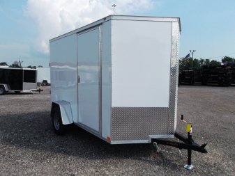 New 2024 Covered Wagon Trailers 6x10 Single Axle Cargo Trailer / Enclosed Trailer / Extra Wide Ramp / 6'6" Interior / RV Side Door / LEDs / .030 White Semi-Screwless Exterior