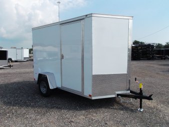 New 2024 Covered Wagon Trailers 6x10 Single Axle Cargo Trailer / Enclosed Trailer / Extra Wide Ramp / 6'6" Interior / RV Side Door / LEDs / .030 White Semi-Screwless Exterior