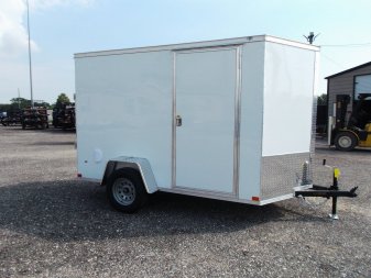 New 2024 Covered Wagon Trailers 6x10 Single Axle Cargo Trailer / Enclosed Trailer / Extra Wide Ramp / 6'6" Interior / RV Side Door / LEDs / .030 White Semi-Screwless Exterior
