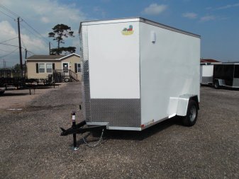 New 2024 Covered Wagon Trailers 6x10 Single Axle Cargo Trailer / Enclosed Trailer / Extra Wide Ramp / 6'6" Interior / RV Side Door / LEDs / .030 White Semi-Screwless Exterior