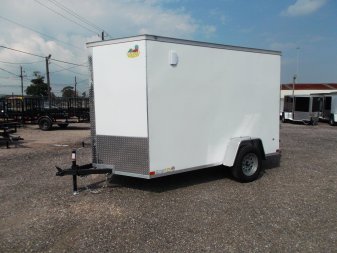 New 2024 Covered Wagon Trailers 6x10 Single Axle Cargo Trailer / Enclosed Trailer / Extra Wide Ramp / 6'6" Interior / RV Side Door / LEDs / .030 White Semi-Screwless Exterior