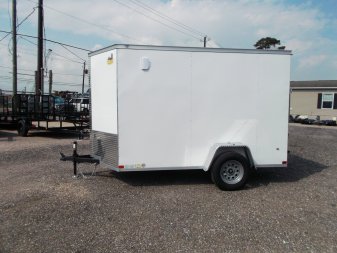 New 2024 Covered Wagon Trailers 6x10 Single Axle Cargo Trailer / Enclosed Trailer / Extra Wide Ramp / 6'6" Interior / RV Side Door / LEDs / .030 White Semi-Screwless Exterior
