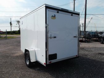 New 2024 Covered Wagon Trailers 6x10 Single Axle Cargo Trailer / Enclosed Trailer / Extra Wide Ramp / 6'6" Interior / RV Side Door / LEDs / .030 White Semi-Screwless Exterior