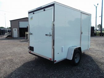 New 2024 Covered Wagon Trailers 6x10 Single Axle Cargo Trailer / Enclosed Trailer / Extra Wide Ramp / 6'6" Interior / RV Side Door / LEDs / .030 White Semi-Screwless Exterior
