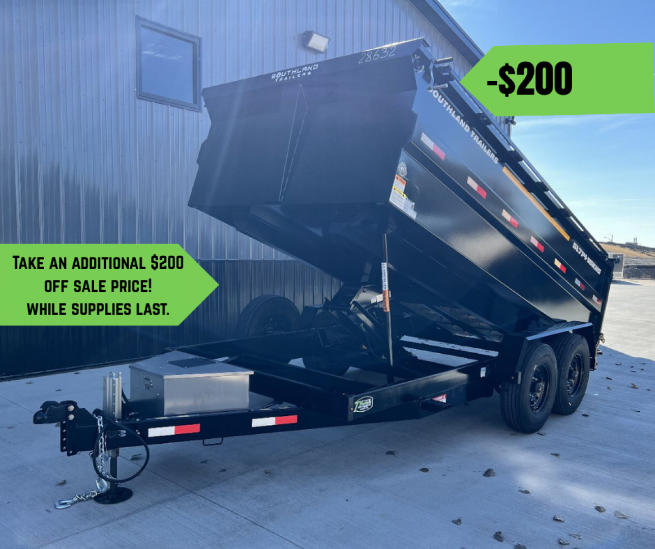 New NEW 2025 Southland14ft Low Profile HIGH SIDE Dump Trailer 2-8000 lb axles = 16K with Aluminum Ramps and TARP