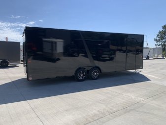 New NEW 2025 AERO 8.5x24 +2’V TALL 7’ .080 POLYCORE exterior BLACKOUT  EDITION - QUALITY Enclosed Rear Ramp Car Hauler Cargo Trailer