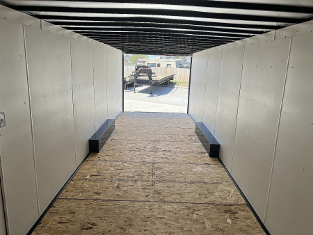 New NEW 2026 AERO 8.5x28 +2’V, 7’ TALL, WHITE Interior, QUALITY Enclosed Rear Ramp Car Hauler Cargo Trailer