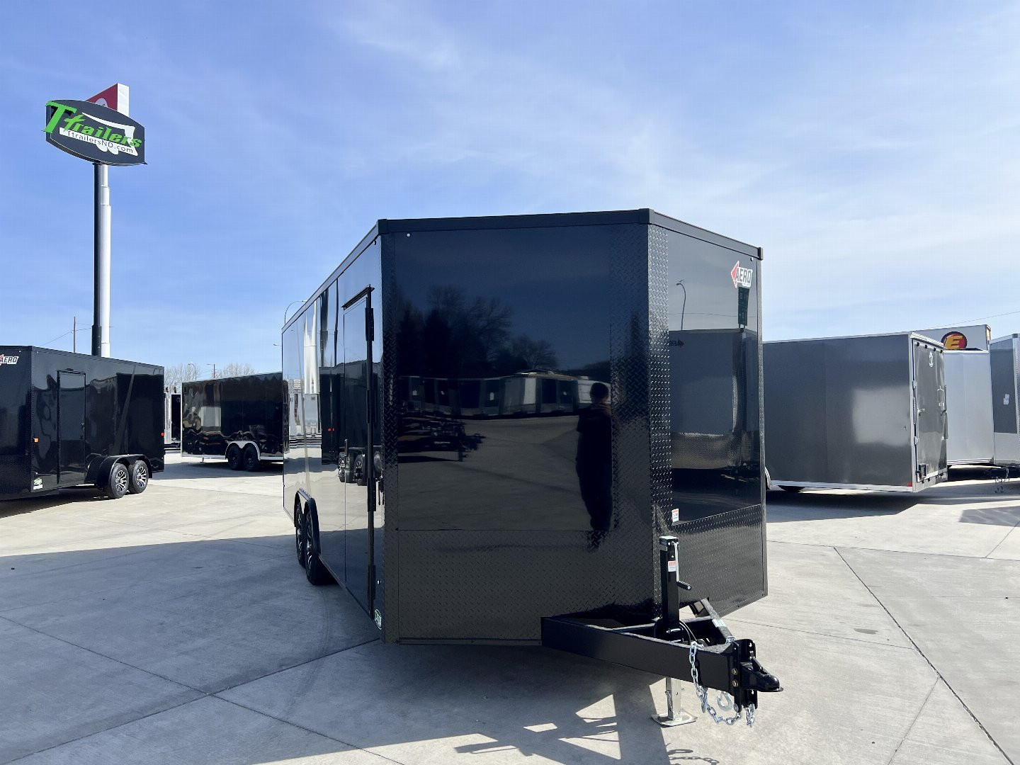 New 2025 AERO 8.5x20 +2’V 7' TALL WHITE Interior 4'X4' ESCAPE DOOR, BLACKOUT  EDITION QUALITY .080 Poly Core Enclosed Rear Ramp Car Hauler Cargo Trailer